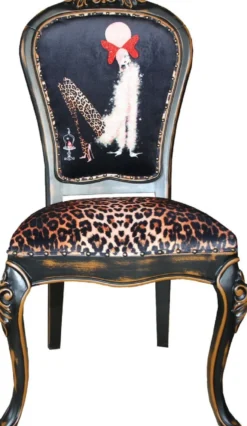 Casa Padrino Luxus Barock Esszimmer Set Dame mit High Heels Leopard / Schwarz / Braun 50 x 50 x H. 110 cm - 4 handgefertigte Esszimmerstühle - Barockmöbel