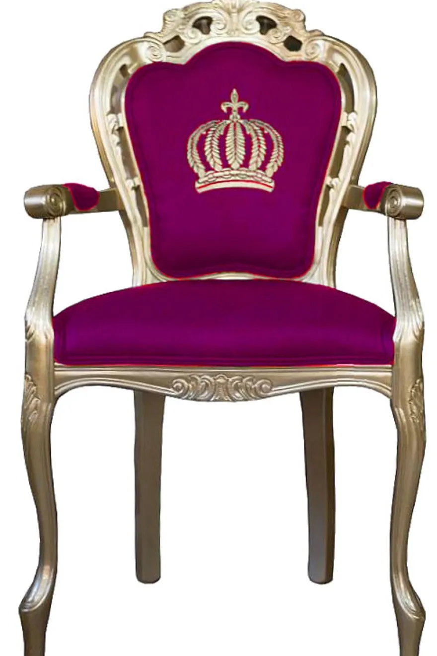 Casa Padrino Luxus Barock Esszimmerstuhl Pompöös von Harald Glööckler Pink / Gold - 48 x 54 x 105 cm