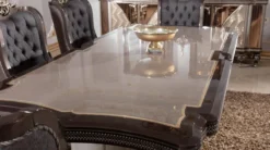 Casa Padrino Luxus Barock Esstisch Grau / Dunkelbraun / Gold - Rechteckiger Barockstil Küchentisch - Luxus Esszimmer Möbel im Barockstil - Barock Esszimmer Möbel - Barock Einrichtung