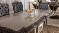Casa Padrino Luxus Barock Esstisch Grau / Dunkelbraun / Gold - Rechteckiger Barockstil Küchentisch - Luxus Esszimmer Möbel im Barockstil - Barock Esszimmer Möbel - Barock Einrichtung