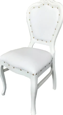 Casa Padrino Luxus Barock Esszimmer Set Weiß / Weiß 45 x 47 x H. 99 cm - 6 handgefertigte Esszimmerstühle mit Kunstleder - Barock Esszimmermöbel