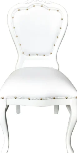 Casa Padrino Luxus Barock Esszimmer Set Weiß / Weiß 45 x 47 x H. 99 cm - 6 handgefertigte Esszimmerstühle mit Kunstleder - Barock Esszimmermöbel