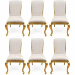 Casa Padrino Luxus Barock Esszimmer Stuhl 6er Set Weiß / Gold - Prunkvolle Barock Esszimmer Möbel