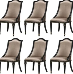 Casa Padrino Luxus Barock Esszimmer Stuhl 6er Set Silber / Schwarz / Gold - Prunkvolle Barockstil Küchen Stühle - Luxus Barockstil Esszimmer Möbel - Barock Esszimmer Möbel - Barockstil Möbel