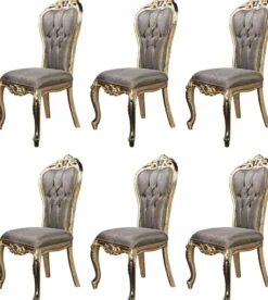 Casa Padrino Luxus Barock Esszimmer Stuhl 6er Set Lila / Antik Gold / Schwarz - Prunkvolle Barockstil Küchen Stühle - Luxus Barockstil Esszimmer Möbel - Barock Esszimmer Möbel - Barockstil Möbel