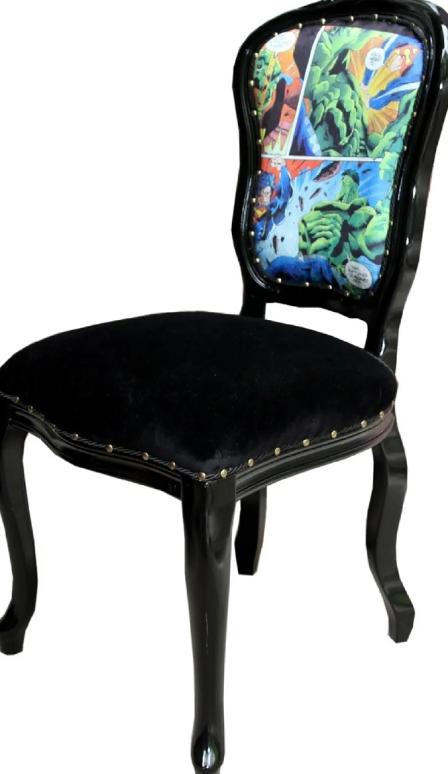Casa Padrino Luxus Barock Esszimmer Set Comic Mehrfarbig / Schwarz 55 x 54 x H. 103 cm - 6 handgefertigte Esszimmerstühle - Designer Stühle - Barock Esszimmermöbel