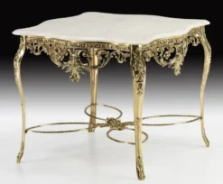 Casa Padrino Luxus Barock Esstisch mit Marmorplatte Gold / Weiß 98 cm - Barock Esszimmer Möbel