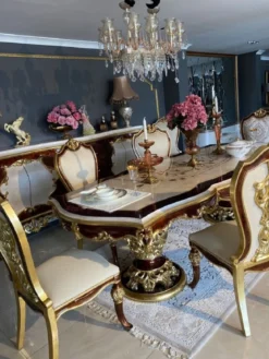 Casa Padrino Luxus Barock Esszimmer Set - 1 Esstisch & 8 Esszimmerstühle - Handgefertigte Esszimmer Möbel im Barockstil - Edel & Prunkvoll