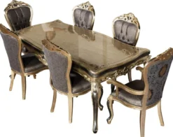 Casa Padrino Luxus Barock Esszimmer Stuhl 6er Set Lila / Antik Gold / Schwarz - Handgefertigte Barockstil Küchen Stühle - Luxus Barockstil Esszimmer Möbel - Barock Esszimmer Möbel