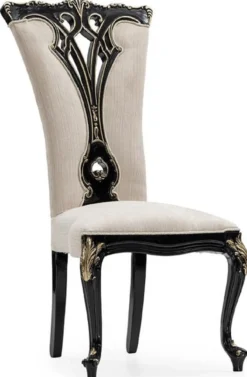Casa Padrino Luxus Barock Esszimmer Stuhl 6er Set Creme / Schwarz / Gold - Prunkvolle Barockstil Küchen Stühle - Luxus Esszimmer Möbel im Barockstil - Barock Esszimmer Möbel - Barockstil Möbel