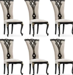 Casa Padrino Luxus Barock Esszimmer Stuhl 6er Set Creme / Schwarz / Gold - Prunkvolle Barockstil Küchen Stühle - Luxus Esszimmer Möbel im Barockstil - Barock Esszimmer Möbel - Barockstil Möbel