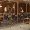 Casa Padrino Luxus Barock Esszimmer Stuhl Set Dunkelblau / Braun / Gold 57 x 62 x H. 105 cm - Prunkvolles Küchen Stühle 6er Set - Hotel Restaurant Schloss Möbel - Luxus Qualität - Made in Italy
