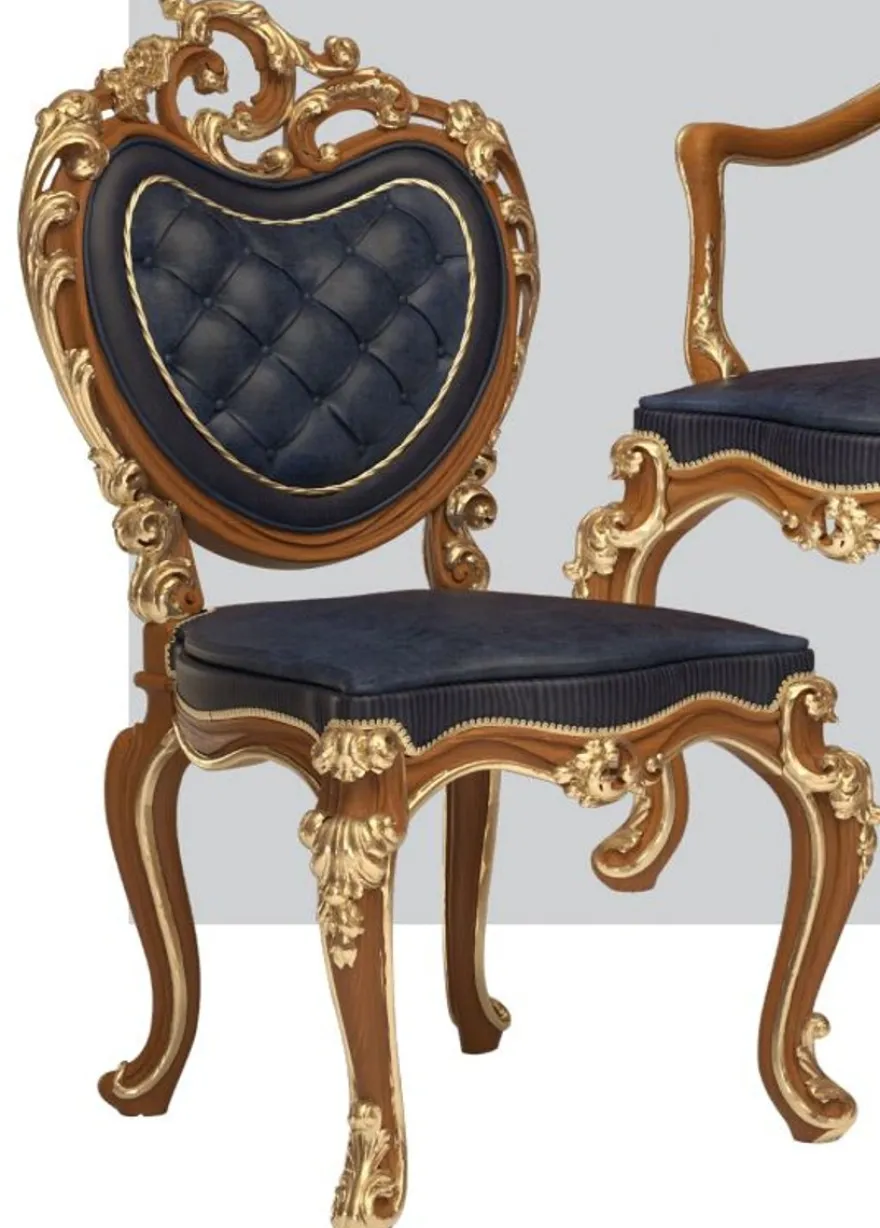Casa Padrino Luxus Barock Esszimmer Stuhl Set Dunkelblau / Braun / Gold 57 x 62 x H. 105 cm - Prunkvolles Küchen Stühle 6er Set - Hotel Restaurant Schloss Möbel - Luxus Qualität - Made in Italy
