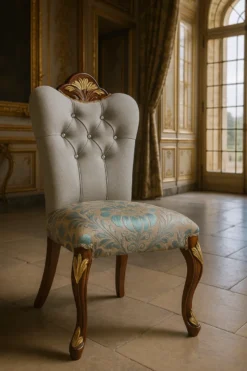 Casa Padrino Luxus Barock Esszimmer Stuhl mit Glitzersteinen Grau / Türkis / Braun / Gold - Esszimmer Möbel im Barockstil - Luxus Möbel im Barockstil - Barock Möbel - Barock Interior