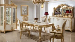 Casa Padrino Luxus Barock Esszimmer Stuhl mit Armlehnen Mehrfarbig / Gold H. 115 cm