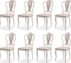 Casa Padrino Luxus Barock Esszimmer Stuhl 8er Set mit Muster Rosa / Weiß - Prunkvolle Barockstil Küchen Stühle - Luxus Esszimmer Möbel im Barockstil - Edel & Prunkvoll