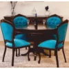 Casa Padrino Luxus Barock Esszimmer Set Dunkelbraun / Blau - 1 ausziehbarer Esstisch & 4 Stühle
