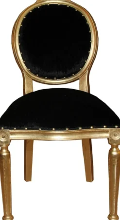 Casa Padrino Luxus Barock Esszimmer Set Medaillon Schwarz / Gold 50 x 52 x H. 99 cm - 4 handgefertigte Esszimmerstühle - Barock Esszimmermöbel