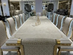Casa Padrino Luxus Barock Esstisch Creme / Weiß / Gold 500 cm - Riesiger Massivholz Esszimmertisch - Esszimmer Möbel im Barockstil - Barock Möbel - Barock Einrichtung - Edel & Prunkvoll