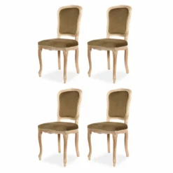 Casa Padrino Luxus Barock Esszimmer Stuhl 4er Set Olivgrün / Beige H. 100 cm - Barock Esszimmer Möbel