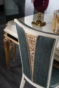 Casa Padrino Luxus Barock Esszimmer Set Türkis / Weiß / Gold - 1 Esstisch und 4 Esszimmerstühle - Barock Esszimmermöbel