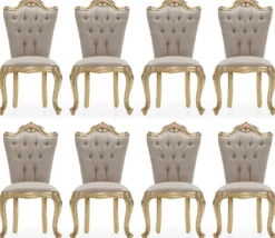 Casa Padrino Luxus Barock Esszimmer Stuhl 8er Set Grau / Gold - Prunkvolle Barockstil Küchen Stühle - Luxus Esszimmer Möbel im Barockstil - Barock Esszimmer Möbel - Barockstil Möbel