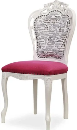 Casa Padrino Luxus Barock Esszimmer Stuhl 4er Set Dunkelrosa / Schwarz / Weiß - Barockstil Küchen Stühle - Prunkvolle Luxus Esszimmer Möbel im Barockstil - Edel & Prunkvoll