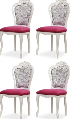 Casa Padrino Luxus Barock Esszimmer Stuhl 4er Set Dunkelrosa / Schwarz / Weiß - Barockstil Küchen Stühle - Prunkvolle Luxus Esszimmer Möbel im Barockstil - Edel & Prunkvoll