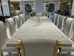 Casa Padrino Luxus Barock Esstisch Creme / Weiß / Gold - Riesiger Massivholz Esszimmertisch - Esszimmer Möbel im Barockstil - Barock Möbel - Barock Einrichtung - Edel & Prunkvoll