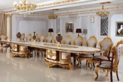 Casa Padrino Luxus Barock Esszimmer Set Weiß / Braun / Grau / Gold - 1 Barock Esstisch & 22 Barock Esszimmerstühle - Hotel Möbel - Schloss Möbel - Palast Möbel - Luxus Möbel im Barockstil