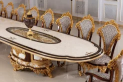 Casa Padrino Luxus Barock Esszimmer Set Weiß / Braun / Grau / Gold - 1 Barock Esstisch & 22 Barock Esszimmerstühle - Hotel Möbel - Schloss Möbel - Palast Möbel - Luxus Möbel im Barockstil