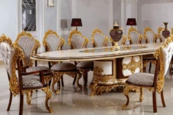 Casa Padrino Luxus Barock Esszimmer Set Weiß / Braun / Grau / Gold - 1 Barock Esstisch & 22 Barock Esszimmerstühle - Hotel Möbel - Schloss Möbel - Palast Möbel - Luxus Möbel im Barockstil