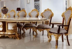 Casa Padrino Luxus Barock Esszimmer Set Weiß / Braun / Grau / Gold - 1 Barock Esstisch & 22 Barock Esszimmerstühle - Hotel Möbel - Schloss Möbel - Palast Möbel - Luxus Möbel im Barockstil