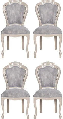 Casa Padrino Luxus Barock Esszimmer Stuhl 4er Set Grau / Hochglanz Beige 49,5 x 57 x H. 102,5 cm - Barockstil Küchen Stühle - Prunkvolle Luxus Esszimmer Möbel im Barockstil - Edel & Prunkvoll