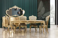 Casa Padrino Luxus Barock Esszimmer Set Grün / Antik Gold - 1 Barock Esstisch & 6 Barock Esszimmerstühle - Luxus Esszimmer Möbel im Barockstil - Prunkvolle Barock Esszimmer Möbel