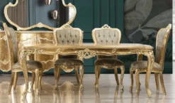 Casa Padrino Luxus Barock Esszimmer Set Grün / Antik Gold - 1 Barock Esstisch & 6 Barock Esszimmerstühle - Luxus Esszimmer Möbel im Barockstil - Prunkvolle Barock Esszimmer Möbel