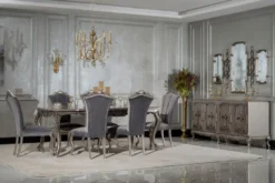 Casa Padrino Luxus Barock Esszimmer Stuhl Grau / Silber - Prunkvoller Barockstil Küchen Stuhl - Luxus Esszimmer Möbel im Barockstil - Barock Möbel - Edel & Prunkvoll