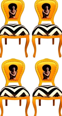 Casa Padrino Luxus Barock Esszimmer Set Schwarz / Weiß Streifen / Gelb 55 x 54 x H. 103 cm - 4 handgefertigte Designer Esszimmerstühle - Barock Esszimmermöbel