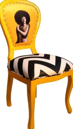Casa Padrino Luxus Barock Esszimmer Set Schwarz / Weiß Streifen / Gelb 55 x 54 x H. 103 cm - 4 handgefertigte Designer Esszimmerstühle - Barock Esszimmermöbel