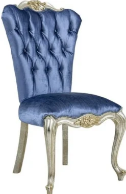 Casa Padrino Luxus Barock Esszimmerstuhl Set Blau / Silber / Gold - Handgefertigtes Küchen Stühle 6er Set - Barock Esszimmer Möbel - Edel & Prunkvoll