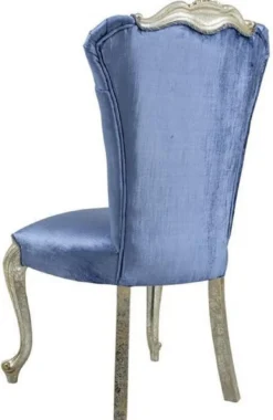 Casa Padrino Luxus Barock Esszimmerstuhl Set Blau / Silber / Gold - Handgefertigtes Küchen Stühle 6er Set - Barock Esszimmer Möbel - Edel & Prunkvoll