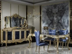 Casa Padrino Luxus Barock Esszimmerstuhl Set Blau / Silber / Gold - Handgefertigtes Küchen Stühle 6er Set - Barock Esszimmer Möbel - Edel & Prunkvoll