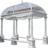 Casa Padrino Luxus Barock Garten Pavillon Weiß 390 x 250 x H. 420 cm - Gusseisen Pavillon mit integrierten Sitzbänken - Prunkvolle Garten Deko im Barockstil