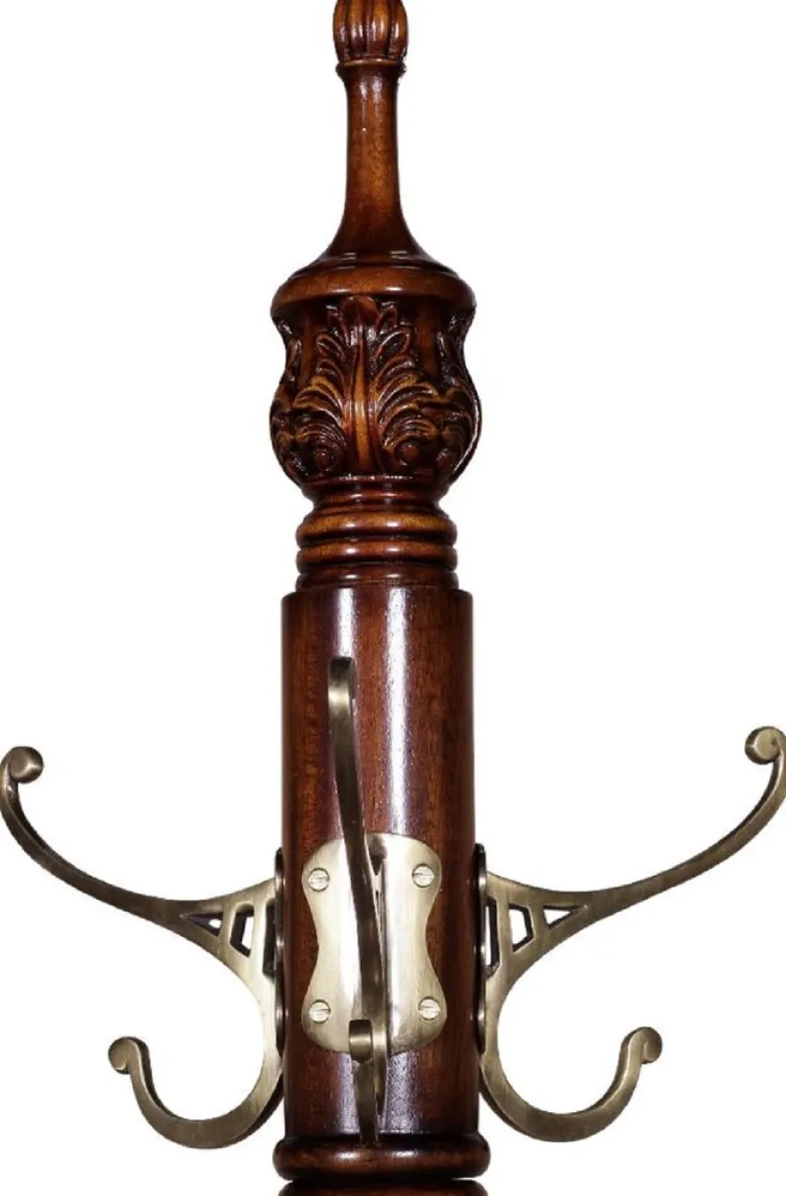 Casa Padrino Luxus Barock Garderobenständer Dunkelbraun 55 x 55 x H. 157,5 cm - Edler Massivholz Kleiderständer - Barock Hotel Garderoben Möbel
