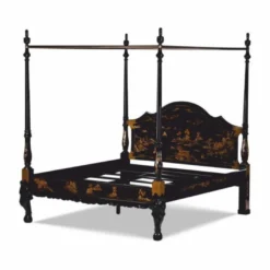 Casa Padrino Luxus Barock Himmelbett im chinesischen Stil Schwarz / Gold - Schlafzimmer Möbel