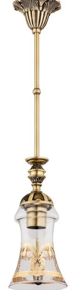 Casa Padrino Luxus Barock Hängeleuchte Messing mit Patina Ø 12 x H. 70 cm