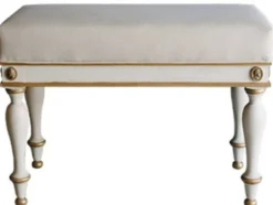 Casa Padrino Luxus Barock Hocker Weiß / Antik Gold 73 x 36 x H. 54 cm - Massivholz Sitzhocker im Barockstil - Barockmöbel
