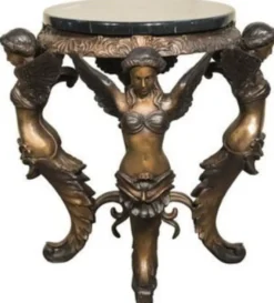 Casa Padrino Luxus Barock Hocker Engel Ø 51 x H. 48 cm - Runder Bronze Sitzhocker im Barockstil - Barock Möbel
