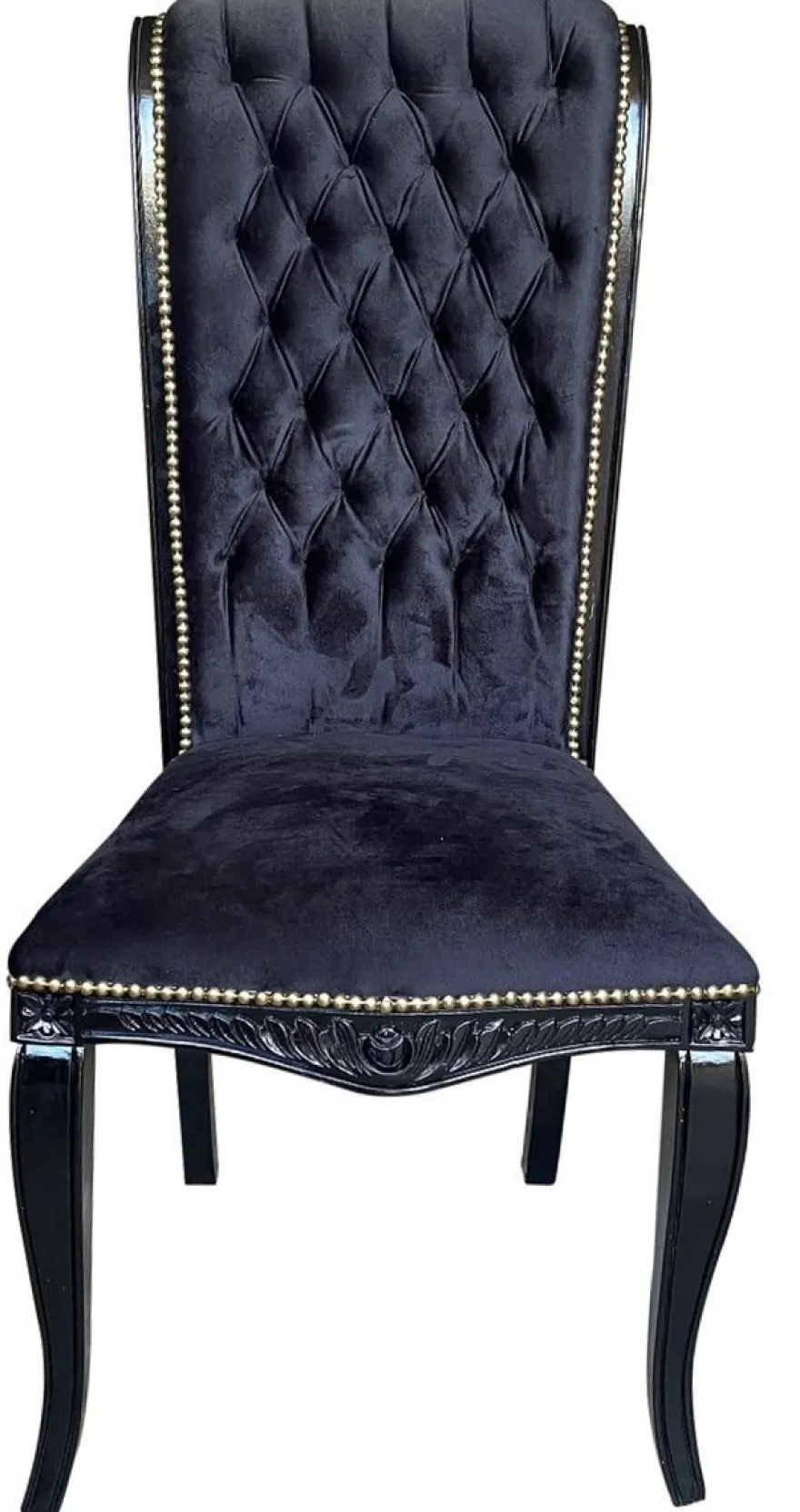 Casa Padrino Luxus Barock Hochlehn Esszimmer Stuhl Schwarz / Schwarz - Handgefertigter Antik Stil Stuhl mit edlem Samtstoff - Esszimmer Möbel im Barockstil