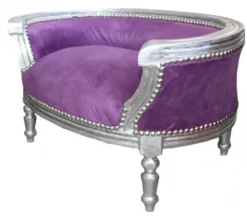 Casa Padrino Luxus Barock Hunde & Katzen Sofa in Lila / Silber, 71,5 x 53 x 41 cm